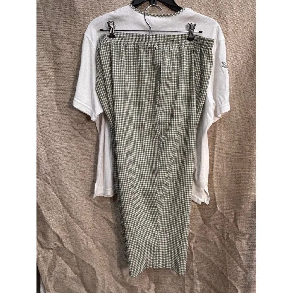 BonWorth 3 Piece Set Sage Green Gingham Embroidered Shirt Pants Top XL